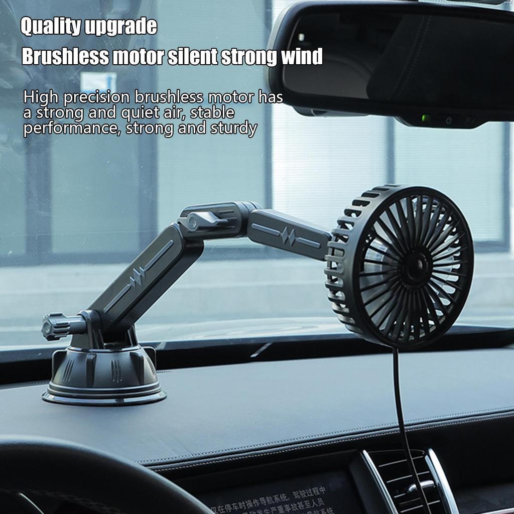 Small Car Fan Lightweight Suction Cooler For Vehicle 3 Speed Adjustable Fan With Rotating Head For Car Camping Travel