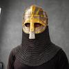 Medieval Chainmail Coif Helmet with Brass Face Mask Knight Armor Hood LARP Cosplay Costume