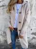 Cardigan lungo in maglia da donna con cappuccio, chiusura a bottoni, design a righe, multicolore