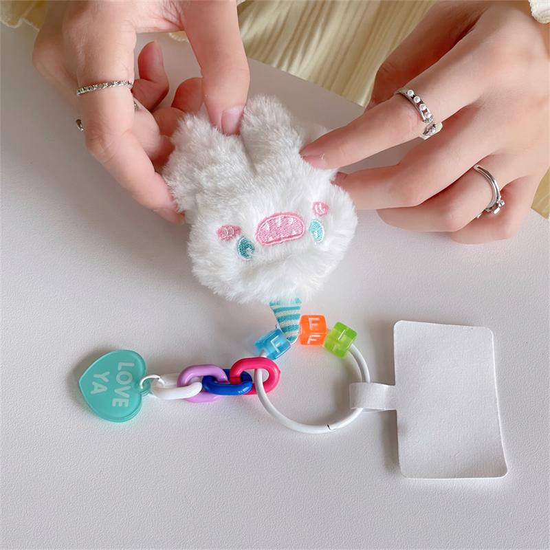Korea Cute Cartoon Fuzzy Plush Monster Phone Key Chain Beaded Keychain For iPhone 11 13 ProMax Anti-Lost Chain Hanging Jewelry