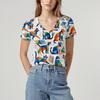 New Summer Women's Pullover Short-sleeved T-shirt V-neck Cat Pattern Top Soft Texture Comfortable Breathable Personality
