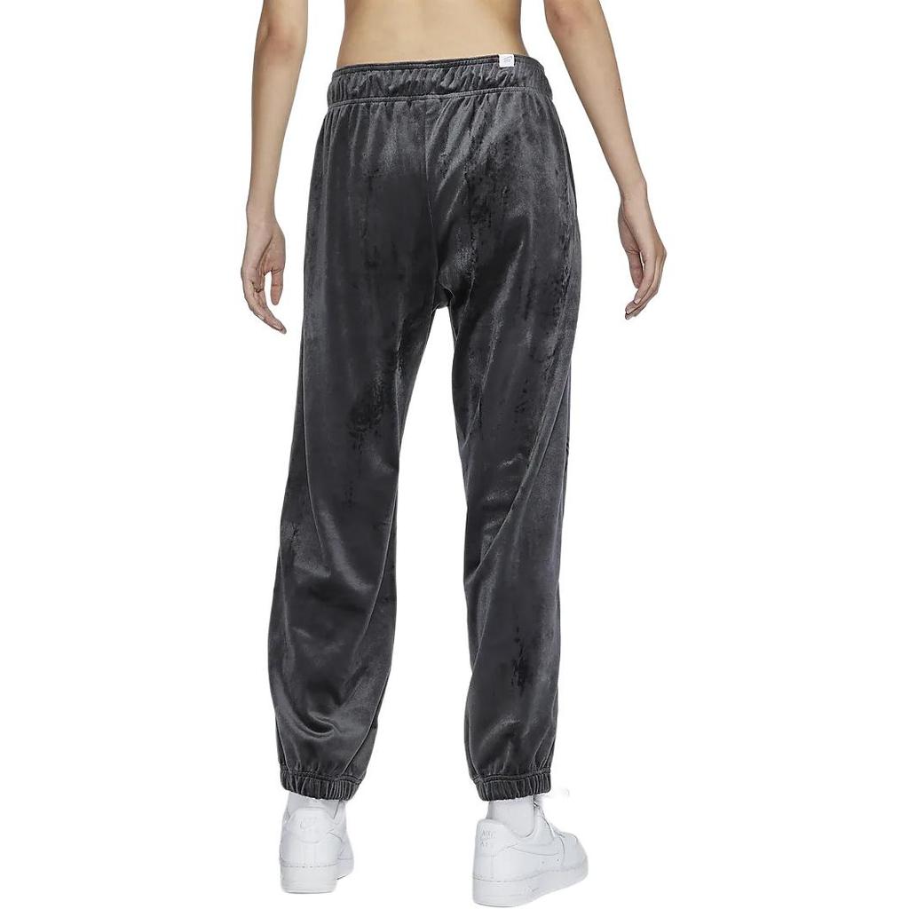 Nike Sportswear Collection Mid-Rise Velvet Stretch Casual Pants Women Bottoms Black Sail-White FZ3683-010
