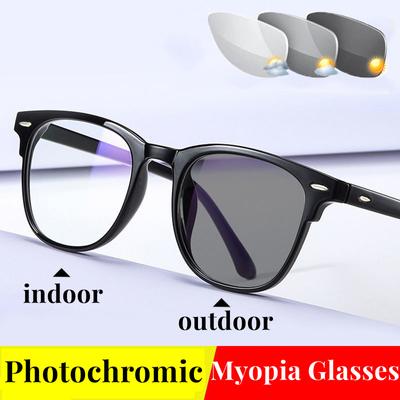 Modische Myopiebrille mit Farbwechsel für den Außenbereich, Vintage-photochrome Brille mit Blaulichtfilter, Nahsichtbrille mit Dioptrien