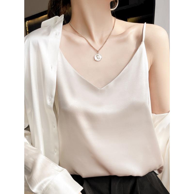Silk Camisole Vest for Women Spring and Summer Slim V-neck Short Temperament Inner Tops