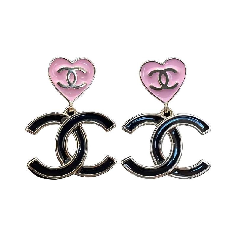 CHANEL Elegant and Exquisite Double C Three-dimensional Metal Earrings Women's Black