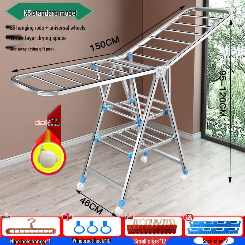 Foldable Stainless Steel Clothes Rack for Indoor/Outdoor Use