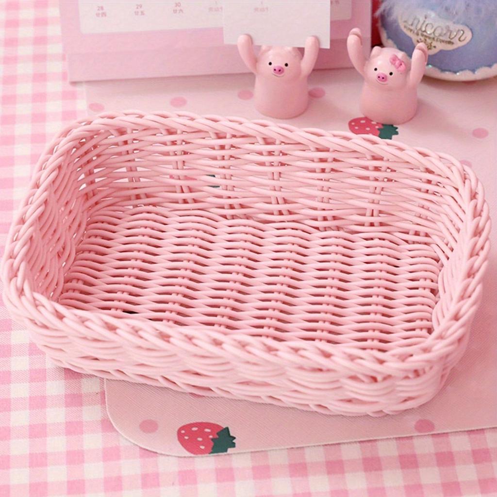 Striped Woven Storage Basket, Multifunctional Desktop Organizer, Ideal for Office Desk, Bedroom Table Small Items Storage