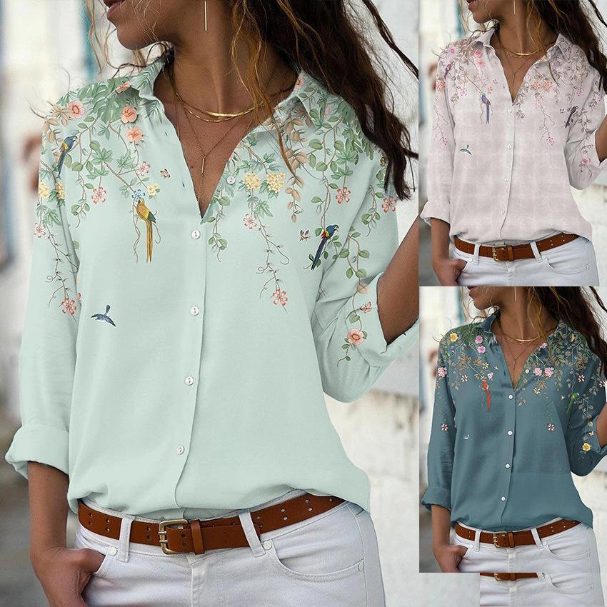 

Women s Floral Print V-Neck Blouse, Short Sleeve Casual Shirt with Bird Pattern, Loose Fit Tops 5XL синій