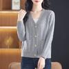 Temperament Elegant Style V-neck Knitted Sweater Top Autumn and Winter Fashion Loose Twist Pocket Sweater Jacket Women
