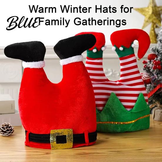 Warm Winter Hats for Family Gatherings Christmas Elf Hat Soft Flannel Santa Cap with Pom Bell Decorative Bells Adults Kids Stretchy Holiday