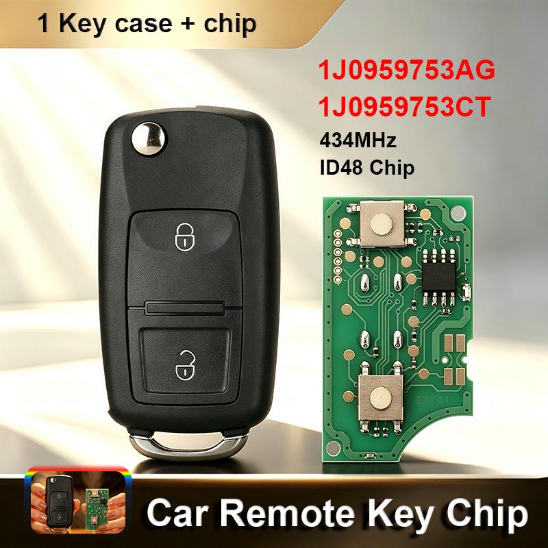 O42 Button VW Car Flip Remote Key For Volkswagen Polo Golf Passat Transporter Bora Beetle 434MHz ID48 Chip 1J0959753AG/1J0959753CT