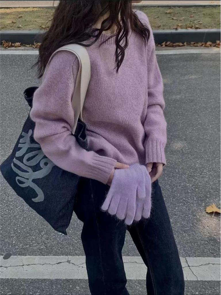 Korean Wool Pullover 2024: Women's Thick Knit Loose Sweater, Round Neck, Autumn/Winter