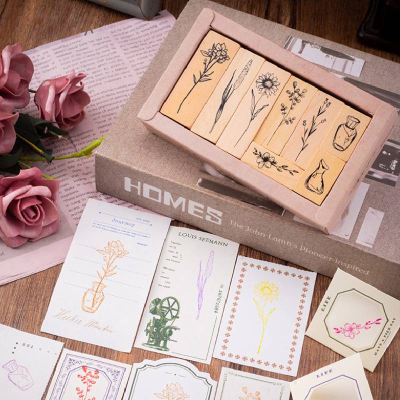 Vintage Wood Plant Stamp Set For Scrapbooking And Journaling Creative Decor