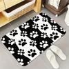 2D Flat Black White Cat Paw Prints Striped Pattern Flannel Bath Mat Non Slip Cute Pet Lover Rug For Bathroom Kitchen Floor
