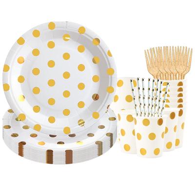 10-Piece White Polka Dot Party Set: Plates, Cups, Napkins, Tablecloth, Cutlery