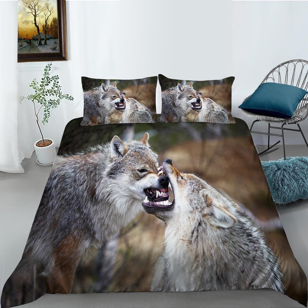 Cool Wolf Series Polyester Quilt Cover Pillowcase Two Or Three Piece Digital Printing