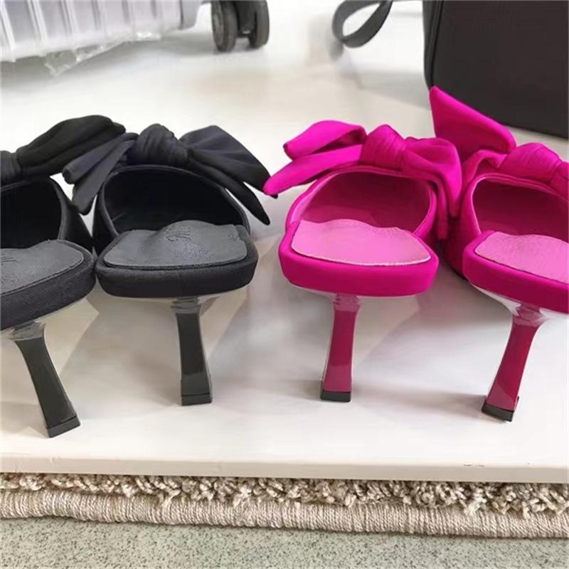 Summer new fashion thin heel bow cool slippers women