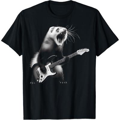 Ferret Playing Guitar Rock and Roll Rock Star Men Women Kids T-Shirt