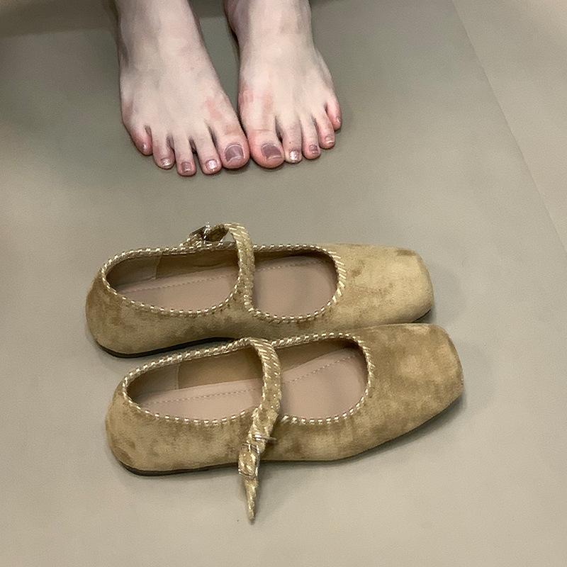 Retro handmade shoes soft leather one-word buckle Mary Jane flat-soled single shoes women's new round head shallow mouth soft-soled ballet shoes