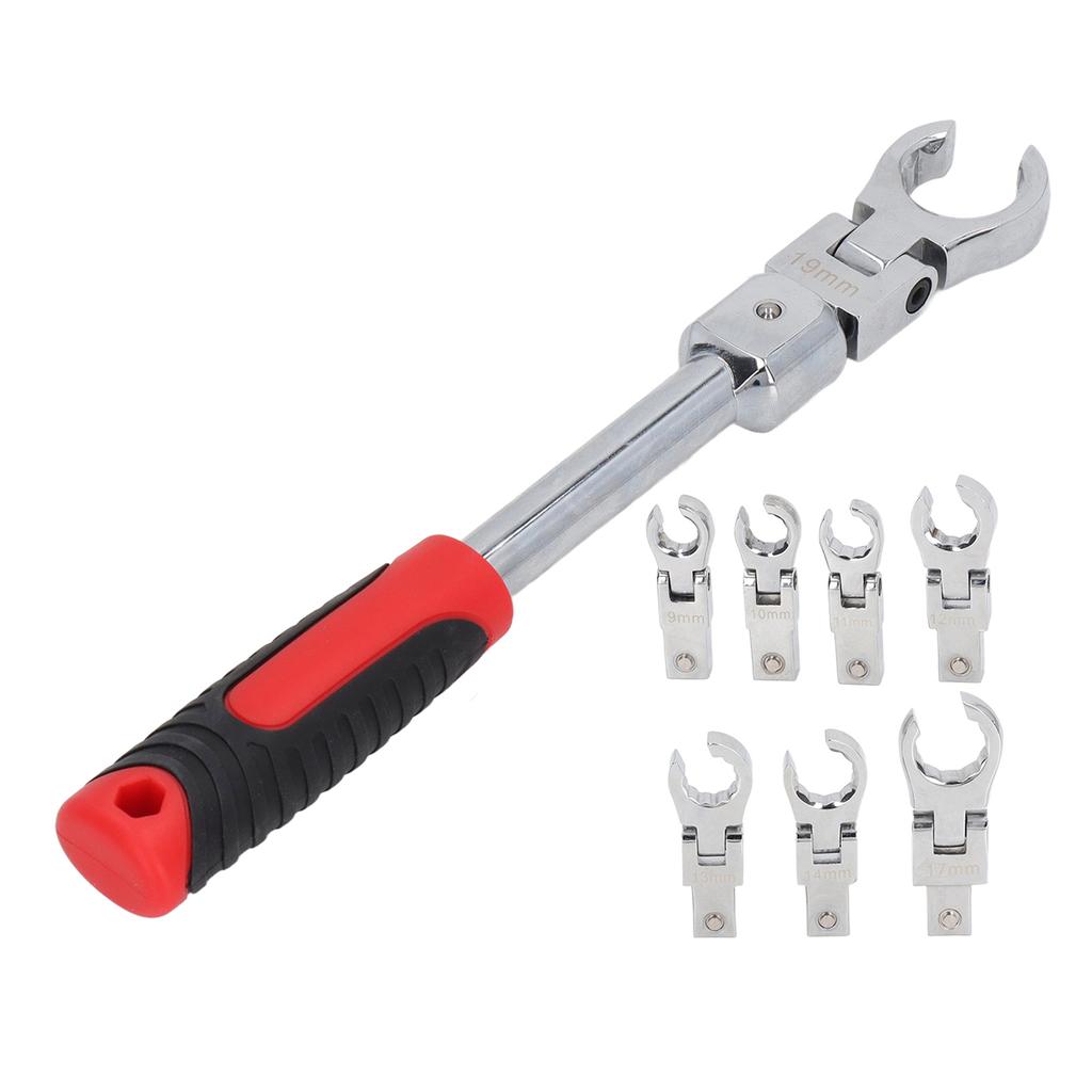 9Pcs Replaceable Wrench Set Flexible Head 180 degrees Rotating Torsion Wrench with Handle