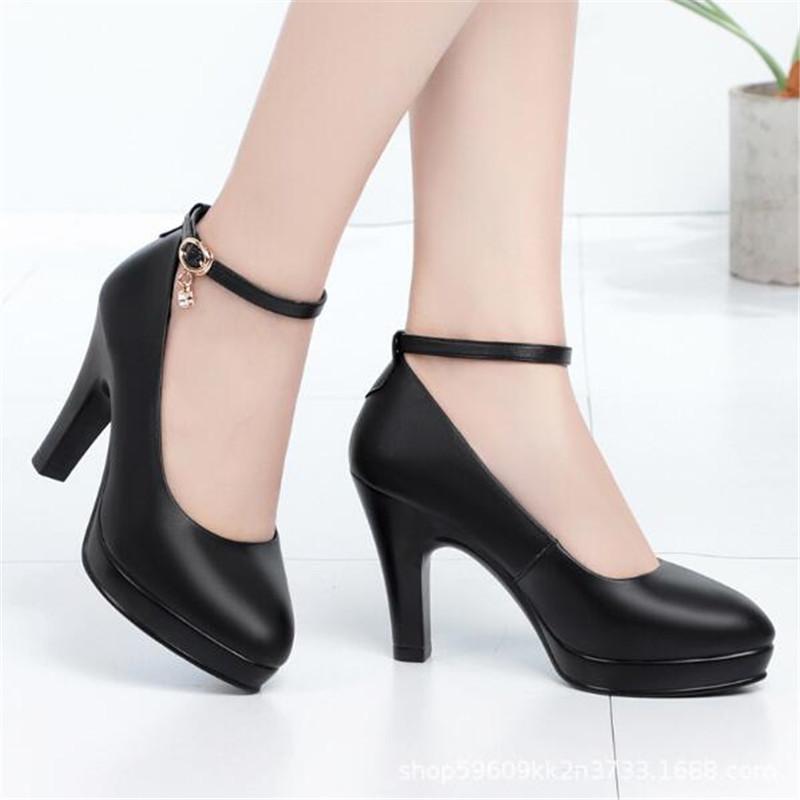 Block Heel Platform Pumps Spring Autumn Women Shoes 2025 Women Buckle Strap High Heels Shoes Ladies Elegant Black Office Shoes