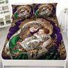 Latacaca 3pcs Merry Christmas Green Purple Ornate Winter Fitted Sheet Set 1 Fitted Sheet and 2 Pillowcases Bedding Set