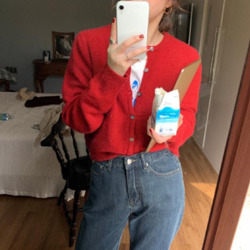 Autumn Long Sleeve Knitted Sweater Cardigan Women Fashion Thin Solid Slim Fit Cardigans Jacket Women Winter Round Neck Casual Knitwears Tops 25012