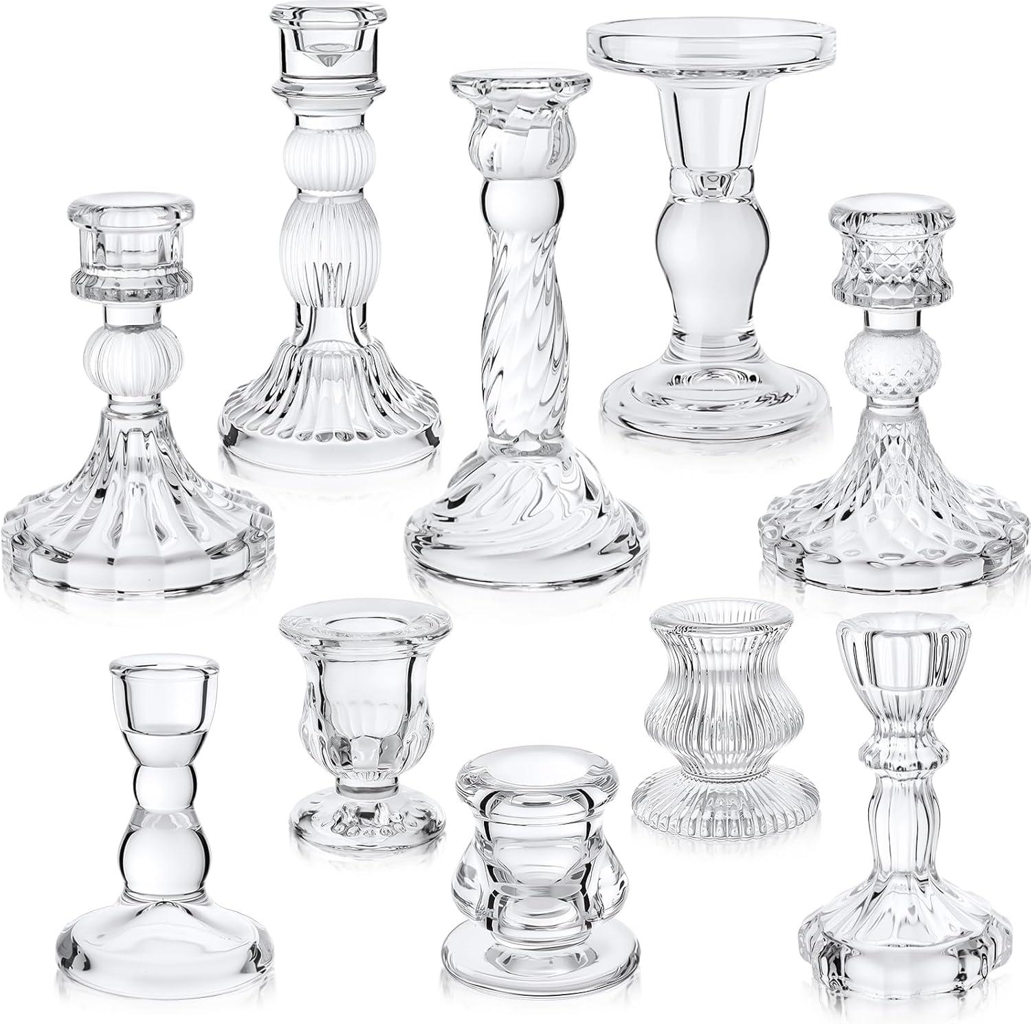 Glass Crystal Taper Candle Holders Clear Glass Candle Stand Centerpiece Table Wedding Dining Party (Clear,Factory customization) чистый