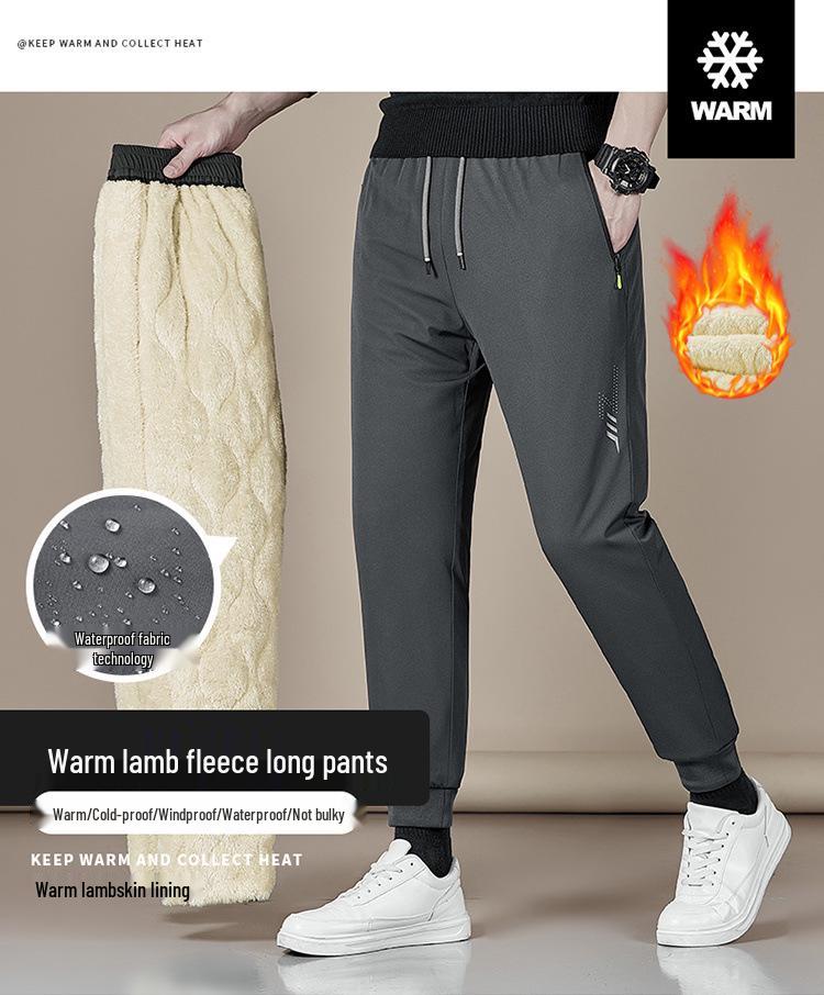 Men's Winter Fleece-Lined Cotton Pants: Cold-Proof, Windproof, Waterproof, Plus Size, Lamb's Wool Thickened for Warmth
