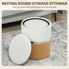 Nesting Round Ottoman with Storage Set of 2 - Cream/Brown