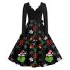 Ladies' Fashionable Retro Long Sleeved Square Neck Christmas Printed Evening Dress Dress