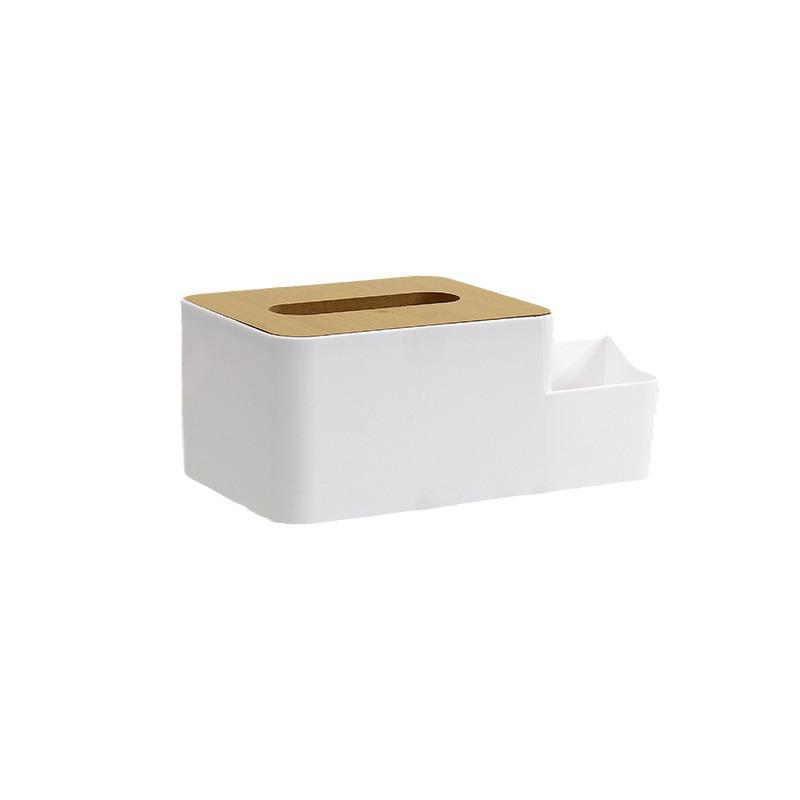 Wood Grain Tissue Box with Remote Control Holder and Pen Compartment for Coffee Table or Living Room Use
