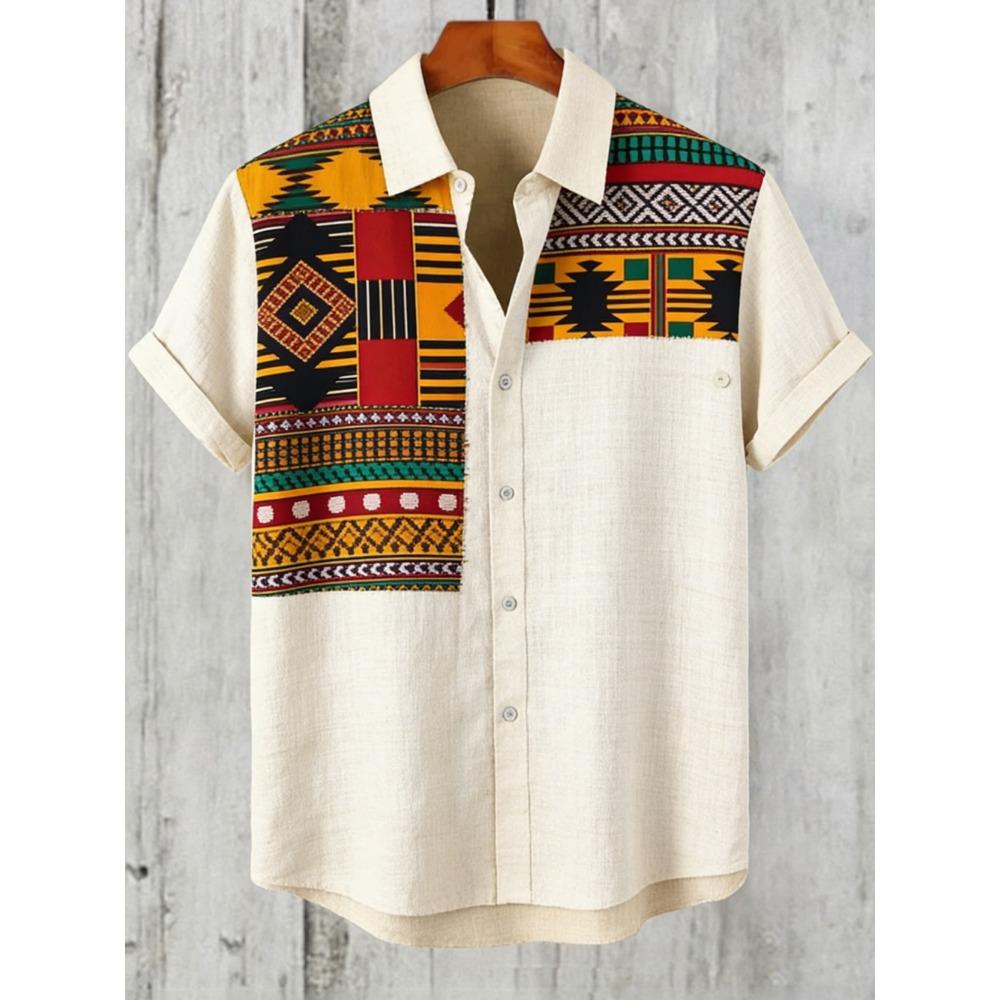 2026 Summer Men's Linen Short Sleeve Shirts Funny Animal Ethnic Patterns Printed Shirts Casual Outdoor Designer Clothes Men