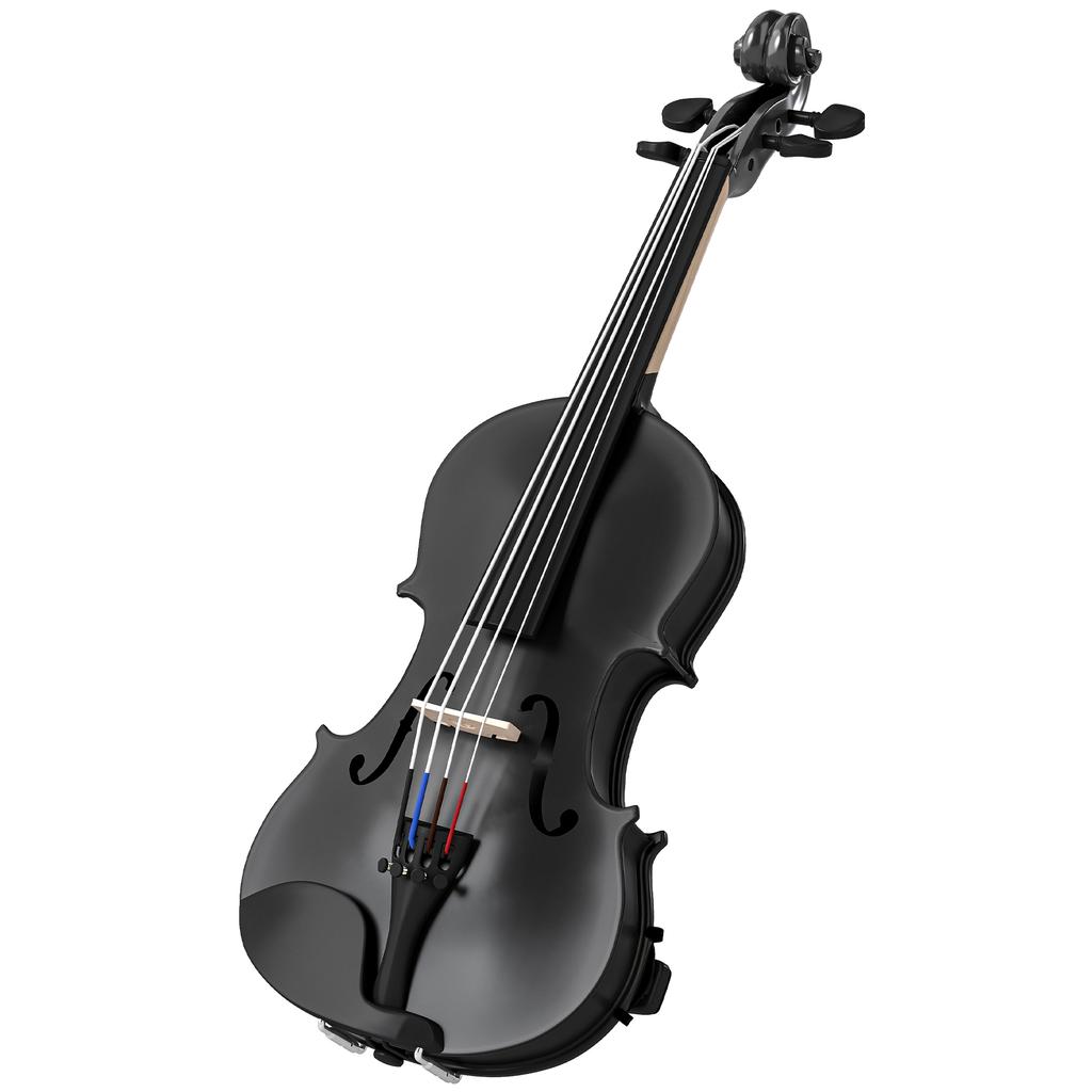 Wooden Violin, Full Size 4/4, Case, Bow, Rosin, Tuners, Strings, Shoulder Rest, Black