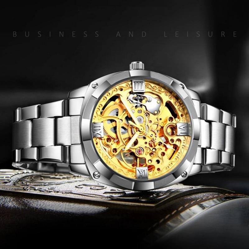 Mechanical Men's Watch Stainless Steel Automatic Skeleton Watch Waterproof Watches for Men Gifts