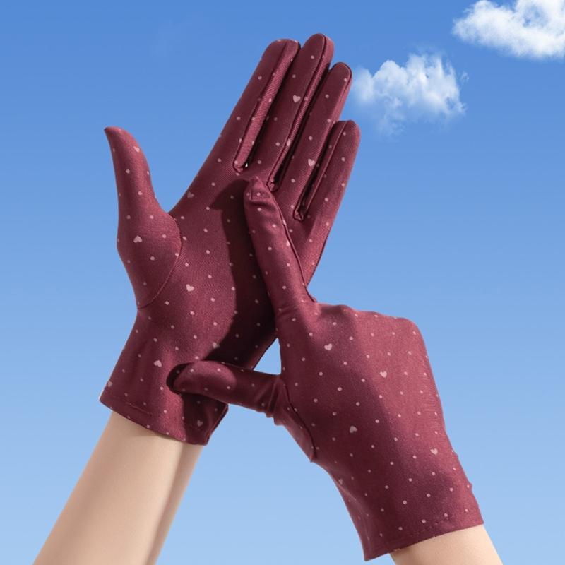 Women Summer Full-finger Breathable Touchscreen Glove Solid Color Mittens