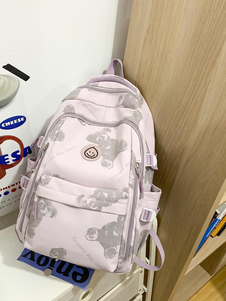 Unisex Large Capacity Fashionable Teddy Bear Print Backpack for Students and Travelers