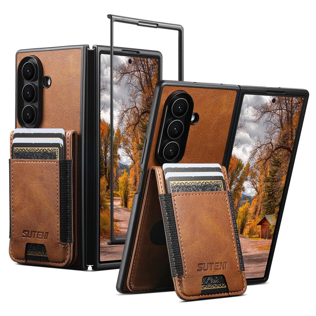 SUTENI H03 עבור Samsung Galaxy Z Fold7 5G כיסוי טלפון מגן מעור PU ו-PC עם חריצי כרטיסים מעמד