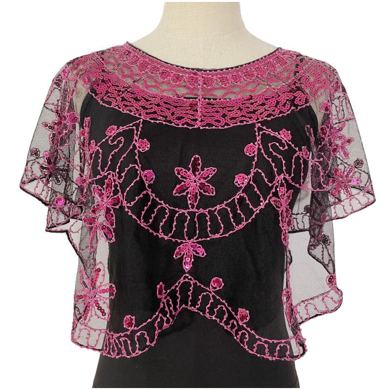Dames Doorzichtige Sequins Kant Bolero Jasje - Bruiloft Sluier Schouder Sjaal.