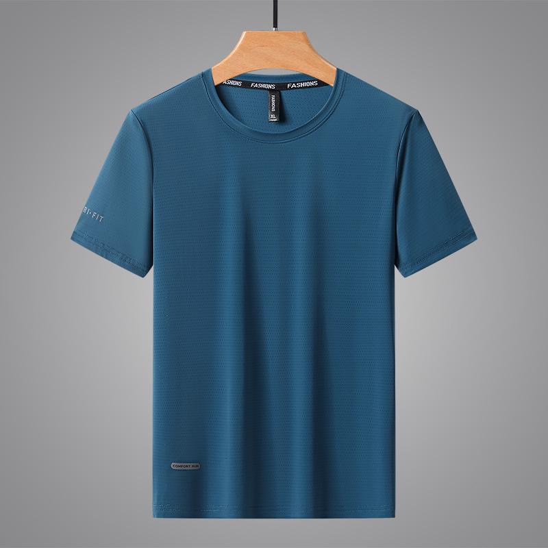 Men's Quick-Dry Ice Silk Short Sleeve Sport T-Shirt - Breathable, Elastic, Casual Round Neck