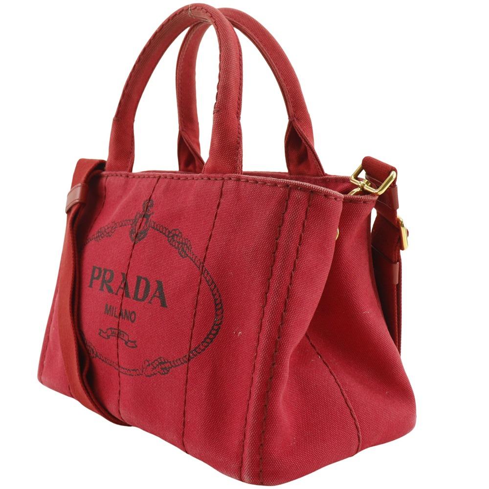 PRADA Canapa Tote Mini Handbag 2WAYShoulder Red canvas Women Used