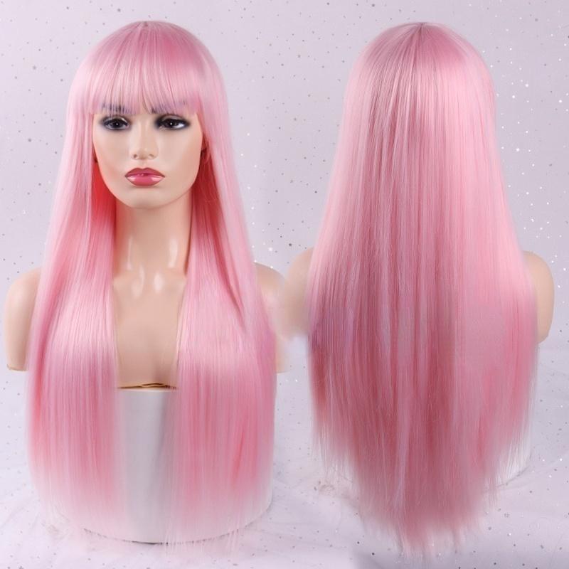 MERISIHAIR Women's Long Blond Straight Hair with Bangs High Quality Synthetic Fiber Wig