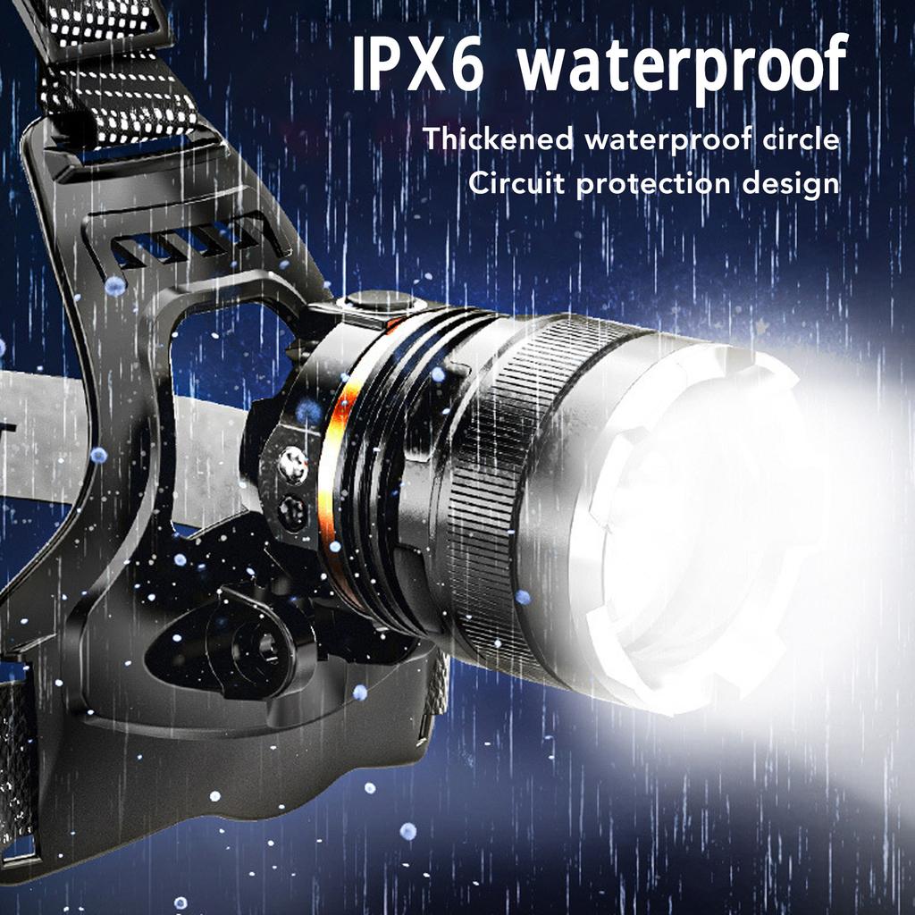 Rechargeable Headlamp High Brightness Adjustable Zoom Lightweight Waterproof Head Flashlight for Outdoor Night Fishing