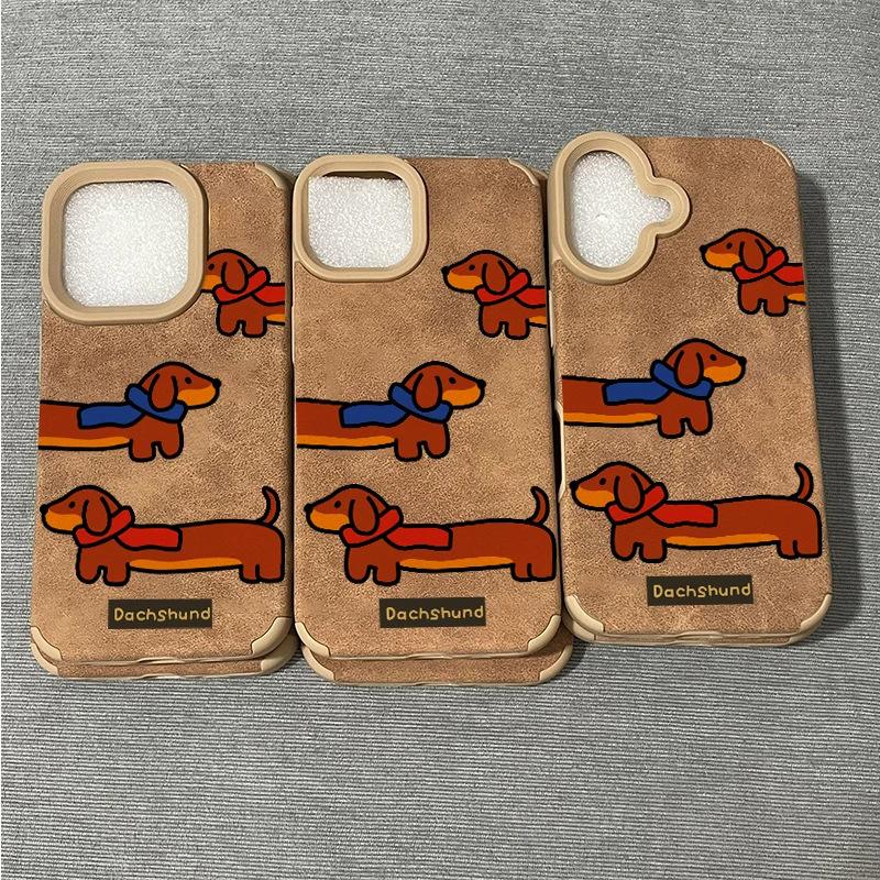 Dachshund Dog Suitable for Apple 16promax Mobile Phone Case Full-inclusive Soft Shell IPhone 13 Leather Brown 14 Cartoon 15