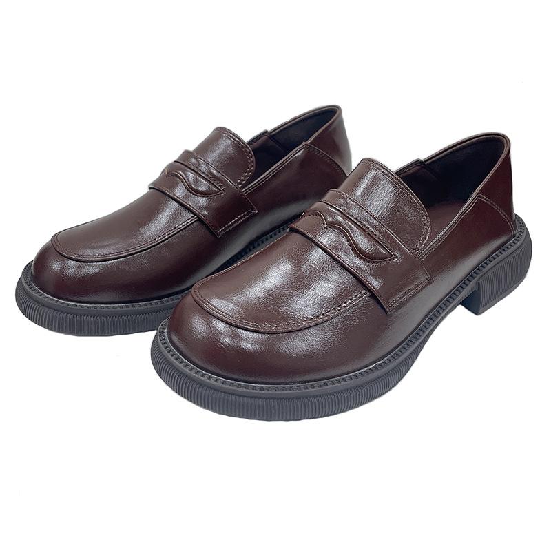 

Супермягкая кожа маленькие кожаные туфли новые толстый каблук ретро британский стиль педаль высокий каблук два способа носки jk 40 коричневый