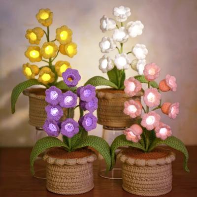 Lily of The Valley Lamp Crochet Artificial Flower Night Light Handmade Potted Plant Table Lamp for Women Wife Girlfriend Birthday Christmas