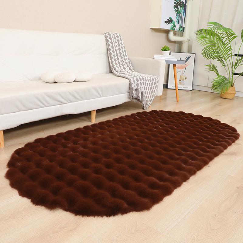 Krémová bublinková plyšová podložka z umělé králičí srsti: Deku do ložnice, obývacího pokoje, na pohovku nebo do arkýřového okna.