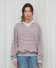 AMES-WORLDWIDE V Neck Collar Stripe Sweatshirt Gray