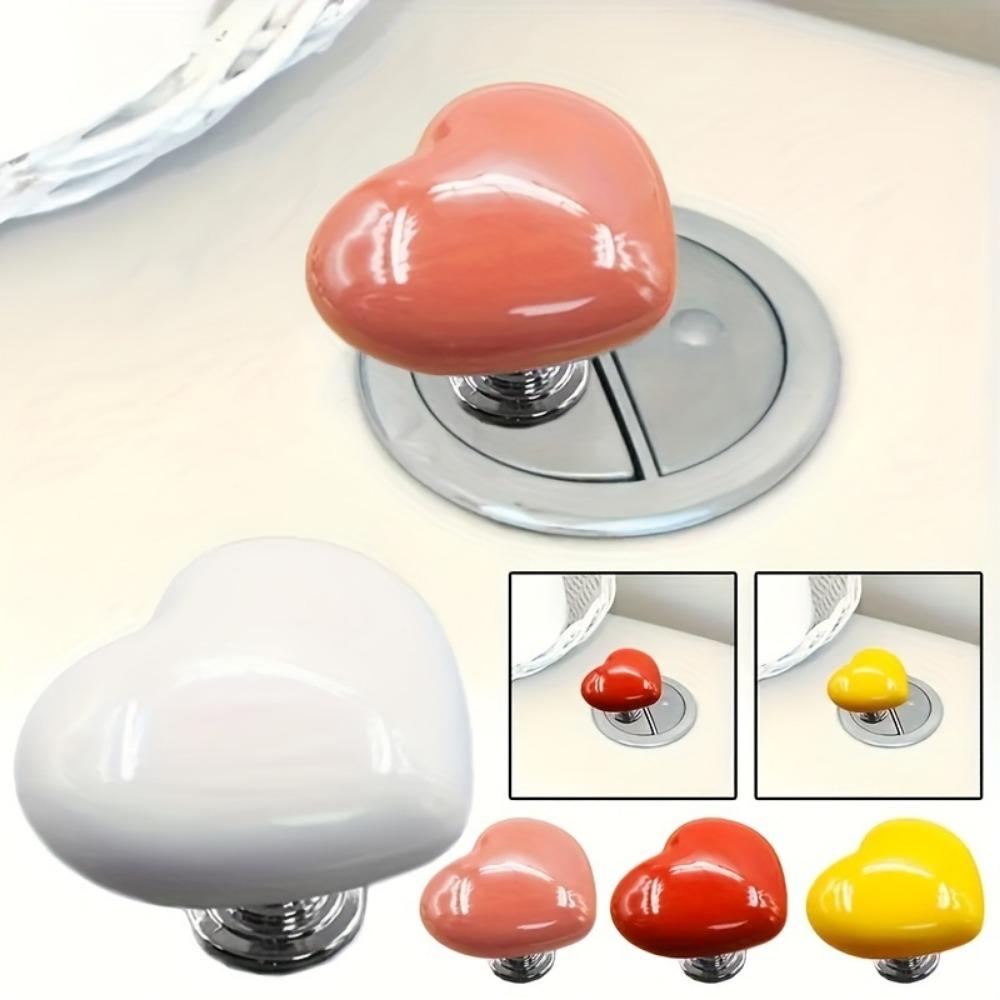1pc Heart-Shaped Toilet Press Button, Creative Love Heart Design Push Switch for Bathing Room Tools