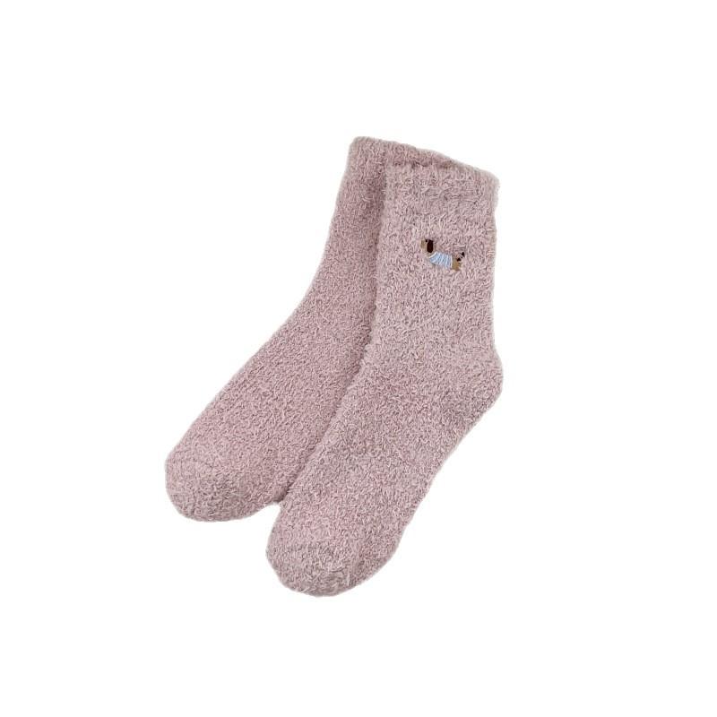 Coral Fleece Socks for Autumn and Winter, Non-shedding Dachshund Women's Socks, Half-fleece Warm Floor Socks